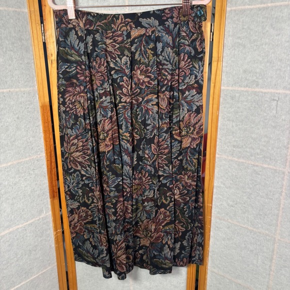 Koret Dresses & Skirts - Koret Pleated Midi Skirt 14 Multicolor Floral Tapestry Print Rayon Pockets Vtg